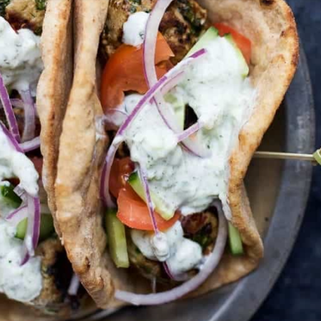 Greek Turkey Meatball Gyro with Tzatziki